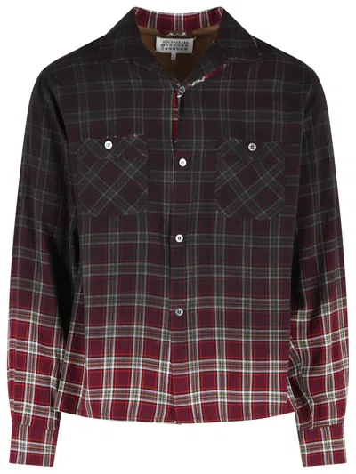 Maison Margiela Burgundy Viscose Check Shirt With Gradient Effect In Multi