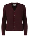 Maison Margiela Washed Wool Knit Cardigan In Burgundy