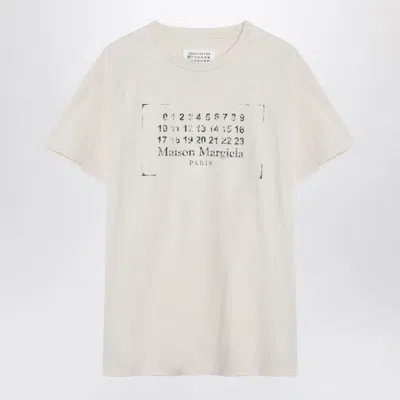 Maison Margiela Butter Coloured T-shirt With Logo Print In Neutral