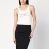 Maison Margiela Beige Top With Wide Neckline And Logo Printed On The Front In Viscose And Cotton Blend Woman In White