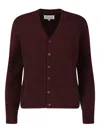 Maison Margiela Washed Wool Knit Cardigan In Burgundy