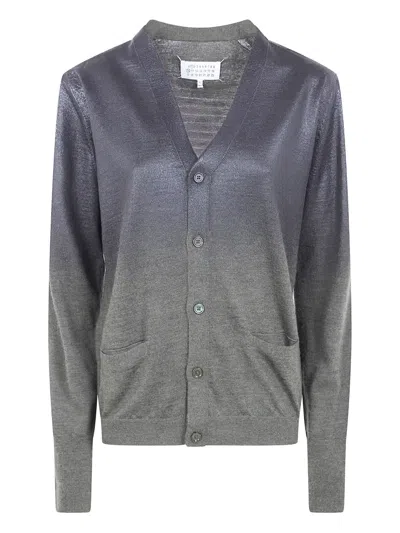 Maison Margiela V Neck Cardigan Front Pockets Shimmer In Gray