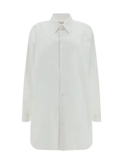 Maison Margiela Relaxed Fit White Shirt With Pointed Collar And Curved Hem