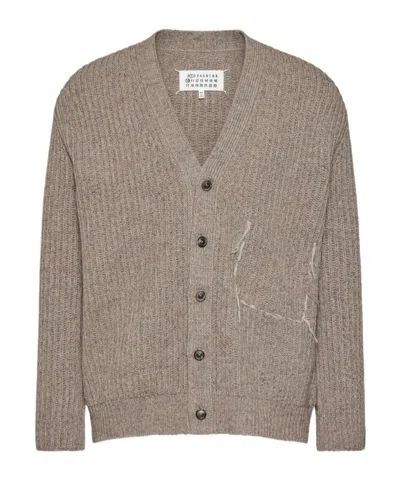 Maison Margiela Button-up Textured Cardigan In Brown