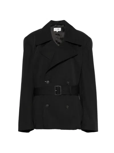 Maison Margiela Buttoned Belted Trench Coat In Black