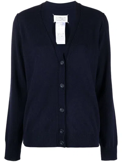 Maison Margiela Buttoned Knitted Cardigan In Blue