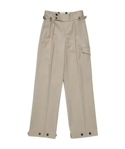 Maison Margiela Buttoned Wide Leg Trousers In Nude