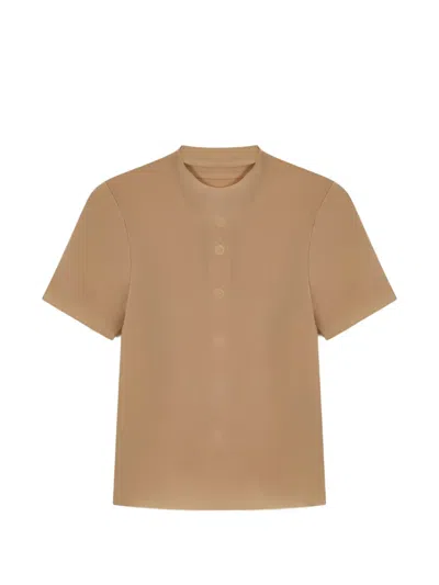 Maison Margiela Button-fastening Short-sleeve T-shirt In Neutrals