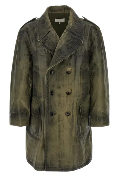 Maison Margiela Double-breasted Belted Coat Epaulettes In Multi