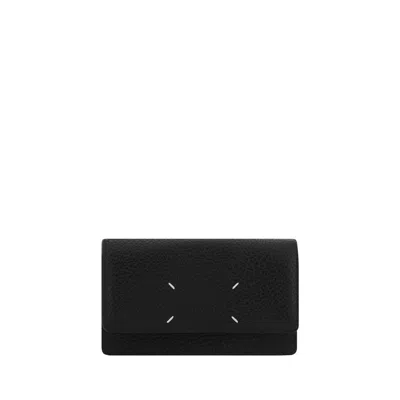Maison Margiela Calf Leather With Embroidered Stitching Wallet In Black