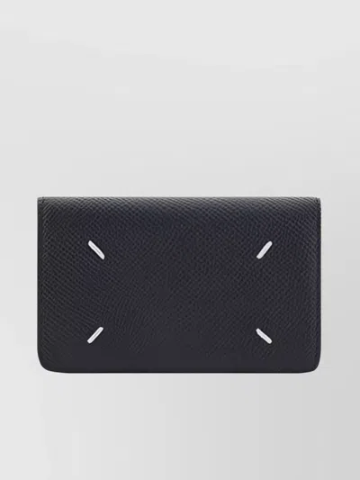 Maison Margiela Calfskin Grained Leather Wallet With Embroidered Stitching In Black