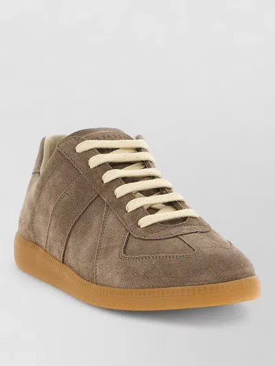 Maison Margiela Calfskin Leather Replica Suede Sneakers In Brown