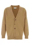 Maison Margiela Melange Cappuccino Wool Blend Cardigan In Light Brown