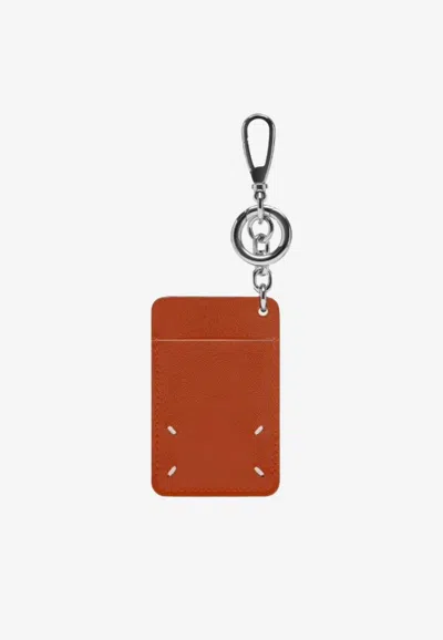 Maison Margiela Cardholder Leather Keyring In Orange