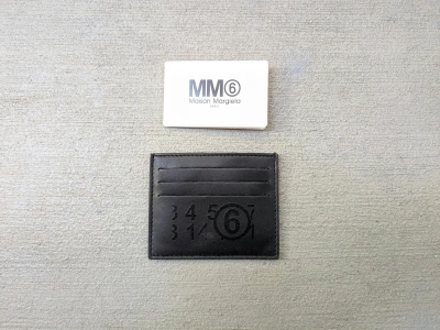 Pre-owned Maison Margiela Cardholder Wallet Black Leather Italy Slim