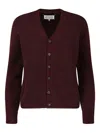 Maison Margiela Washed Wool Knit Cardigan In Burgundy