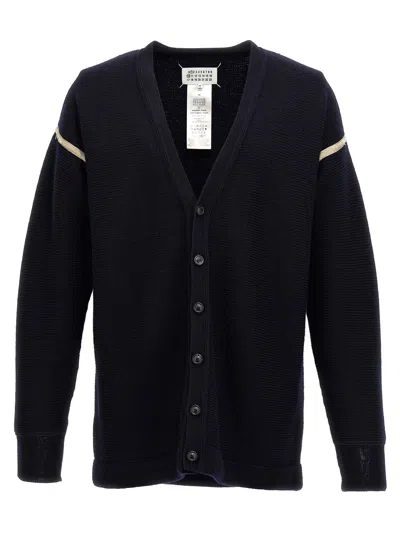 Maison Margiela Ribbed Wool Elbow-patch Cardigan In Black