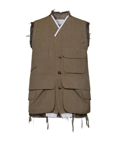 Maison Margiela Cargo Wool Vest In Brown