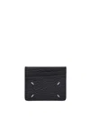 Maison Margiela Rectangular Textured Calf Leather Wallet With Iconic Stitch Detail In Negro