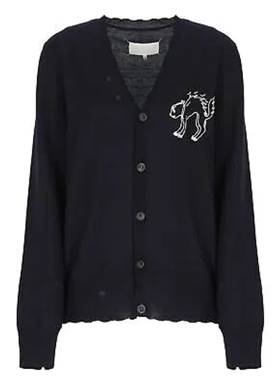 Pre-owned Maison Margiela Cat Embroidery Cardigan In Blue