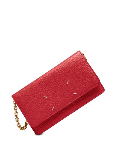 Maison Margiela Chain-embellished Leather Wallet In Red