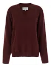 Maison Margiela Four Stitches Knitwear V Neck Sweater In Burgundy