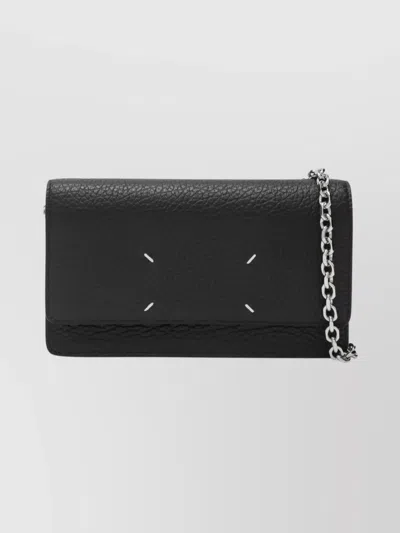 Maison Margiela Chain Strap Wallet Made From Textured Leather In Black