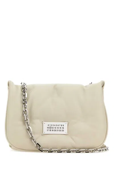 Maison Margiela Chalk Nappa Leather Small Glam Slam Flap Crossbody Bag In Metallic