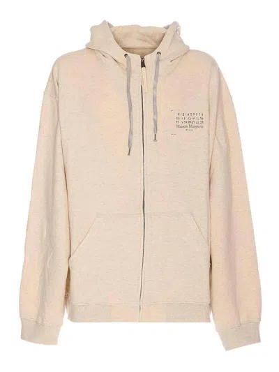 Maison Margiela Zip Hoodie Drawstring Hood In Beige