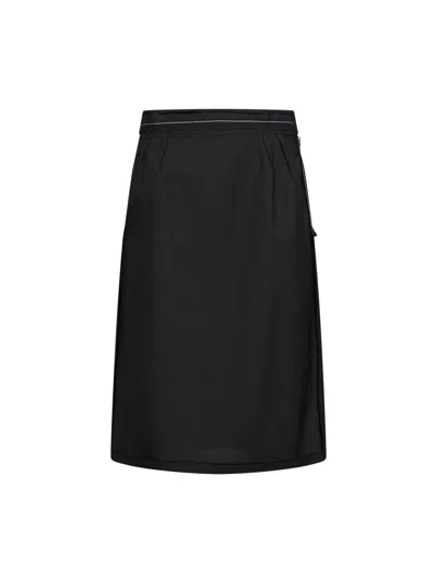 Maison Margiela Charcoal Wool Reversed Midi Skirt In Grey