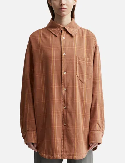 Maison Margiela Check Cotton Oversized Shirt In Orange