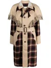 Maison Margiela Check-pattern Fringed Wool Coat In Red