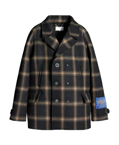 Maison Margiela Check-pattern Wool Coat In Black