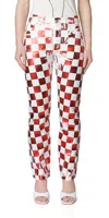 MAISON MARGIELA CHECK PRINT FIVE-POCKET PANTS IN RED