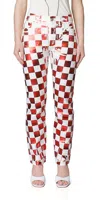 Maison Margiela Check Print Five-pocket Pants In Red In White