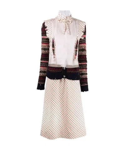 Maison Margiela Check-print Panelled Midi Dress In Nude