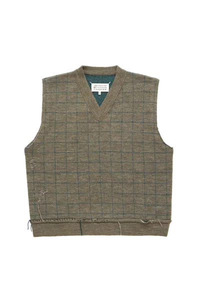 Maison Margiela Check Sleeveless V-neck Vest Military Green