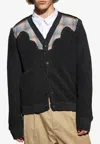 Maison Margiela Check-pattern Wool Cardigan In Navy