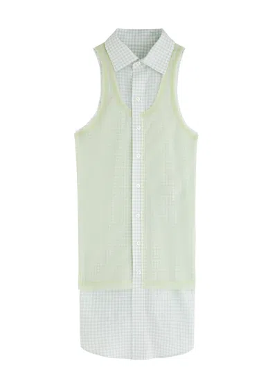 Maison Margiela Checked Layered Cotton And Chiffon Shirt In Green Light