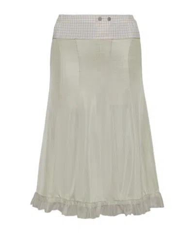 Maison Margiela Checked Midi Skirt In Gray