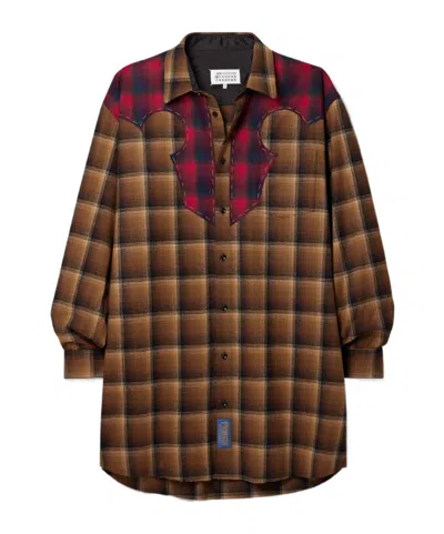 Maison Margiela Checked Wool-flannel Mini Shirt Dress In Multi