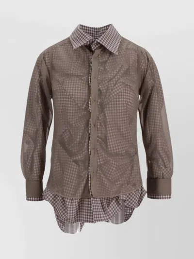 Maison Margiela Checkered Collared Sheer Long-sleeved Shirt In Multi
