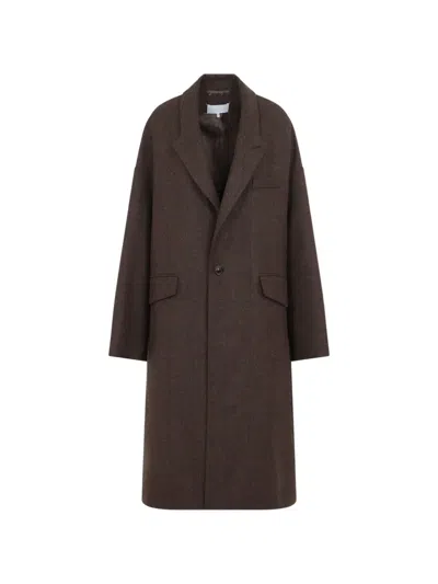 Maison Margiela Wool Double-breasted Cocooning Oversized Peacoat Jacket In Brown