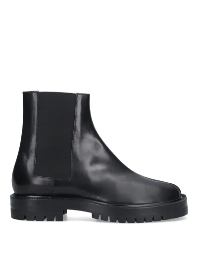 Maison Margiela Black Leather Tabi Ankle Boots Men In Multi