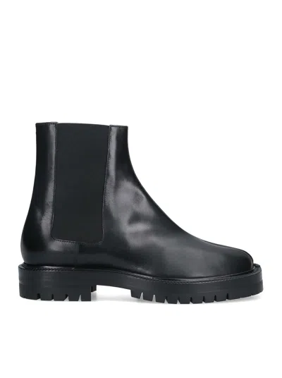 Maison Margiela Black Leather Tabi Ankle Boots Men In Multi