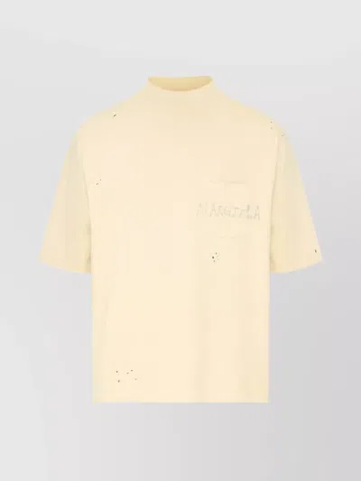 MAISON MARGIELA CHEST POCKET DISTRESSED MOCK NECK T-SHIRT