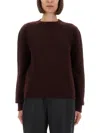 Maison Margiela Dropped Shoulder Burgundy Wool Sweater With Ribbed Details