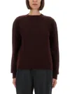 Maison Margiela Dropped Shoulder Burgundy Wool Sweater With Ribbed Details In Brown