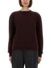 Maison Margiela Dropped Shoulder Burgundy Wool Sweater With Ribbed Details In Brown