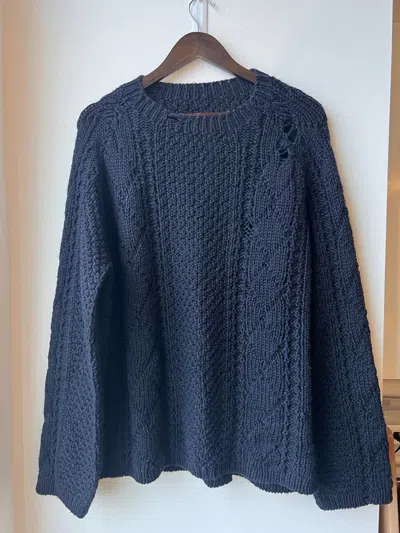 Pre-owned Maison Margiela Chunky Distressed Knit In Navy